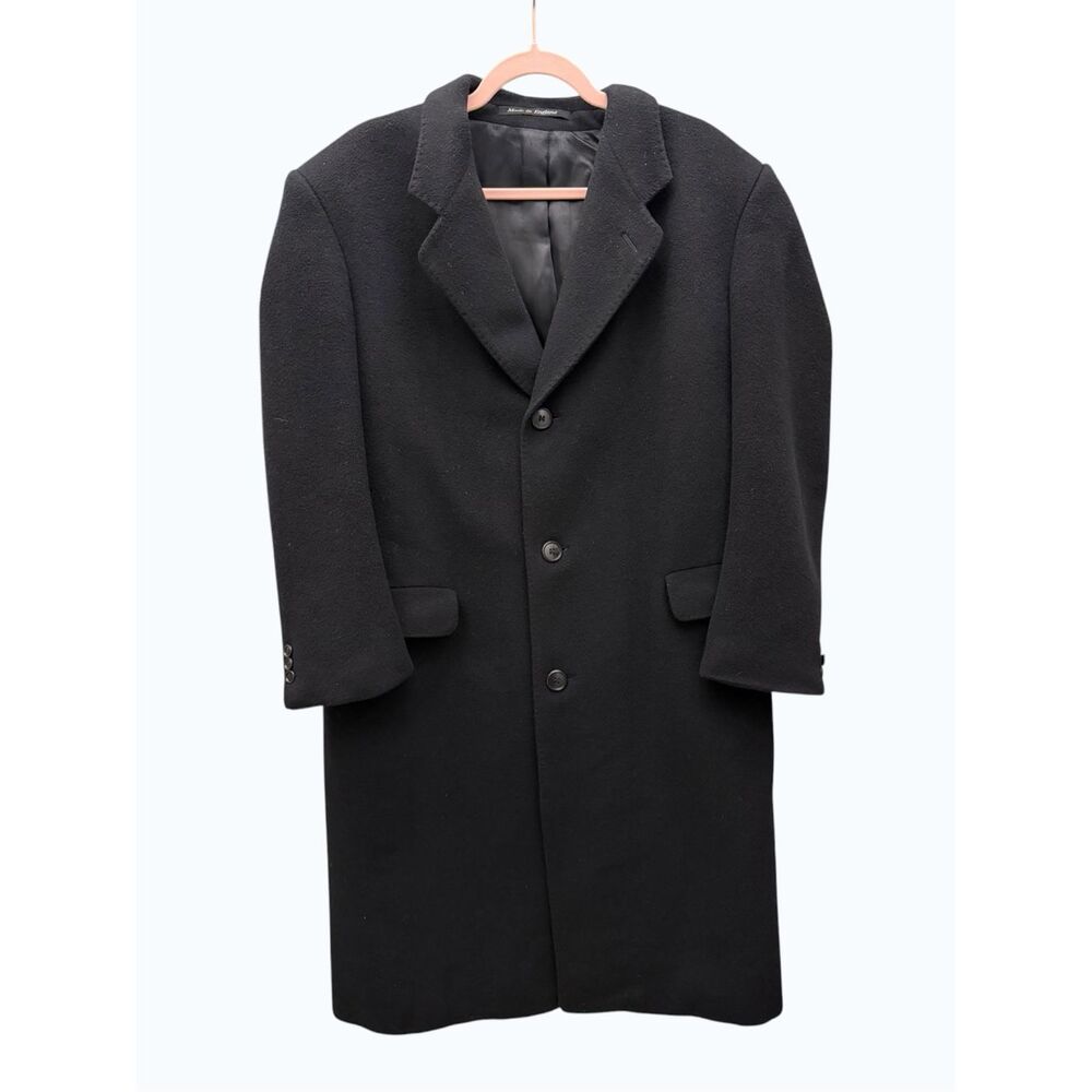Marc Jeffries Overcoat Black Made in England Wool Blend Topcoat Men's Large 40